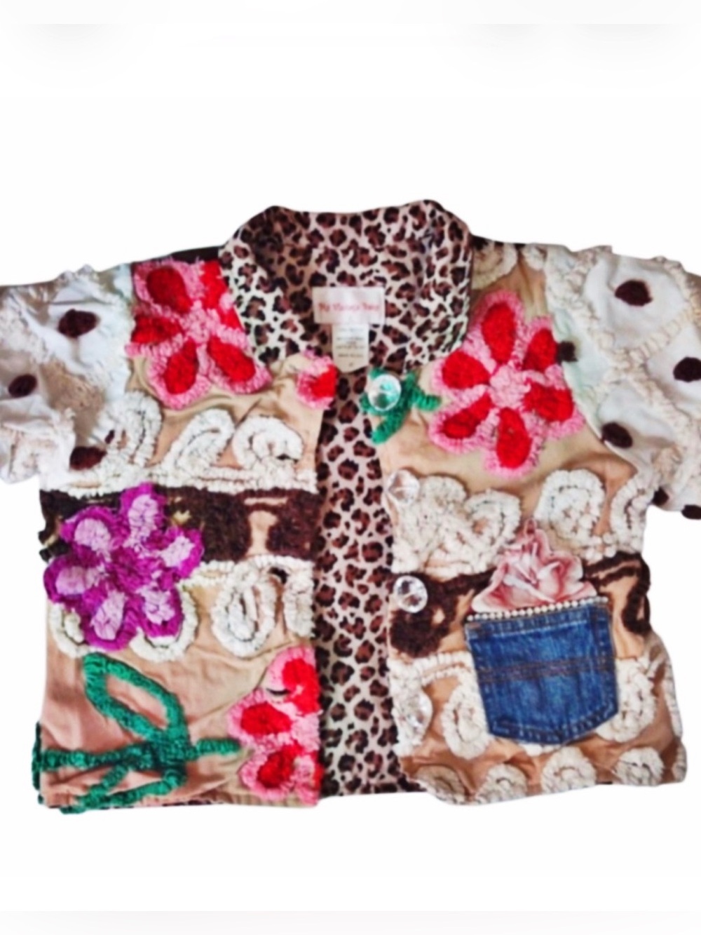 Vintage Cotton Chenile Floral Patchwork Girls Jacket Sz 4T